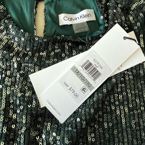 Calvin Klein short sleeve green sequin top blouse size 1X NWT - Picture 5 of 8